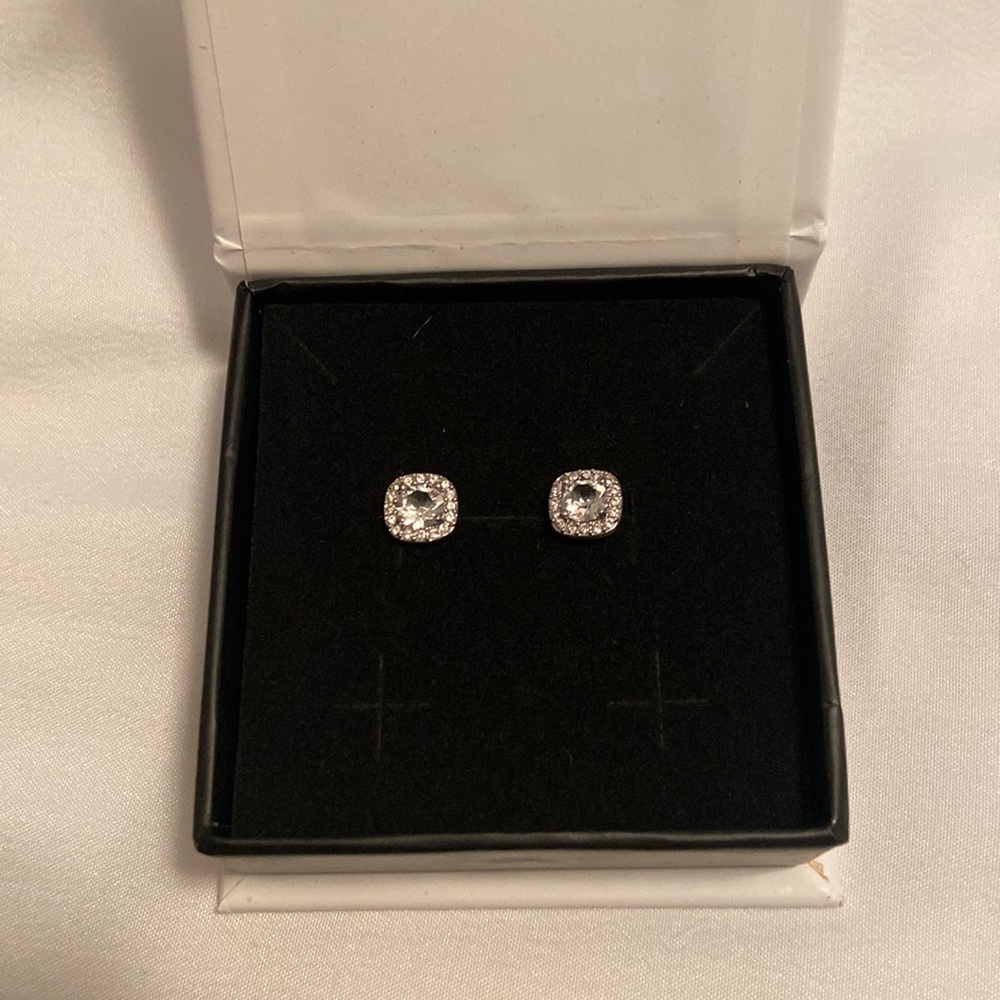 Cate & Chloe Ruth 18k White Gold Plated Halo Studs with Swarovski Crystals